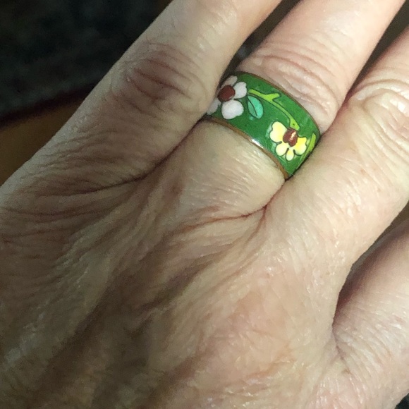 Vintage Wide Band Cloisonné Ring - Picture 9 of 11